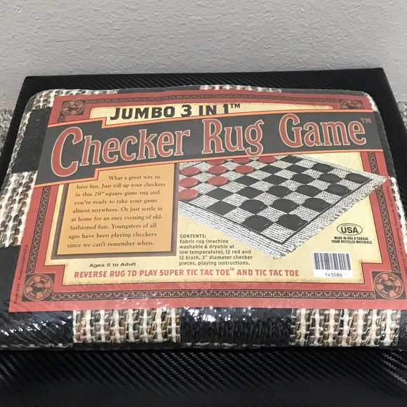 Games New Cracker Barrel Jumbo 3 In 1 Checker Rug Game Reversible Tic